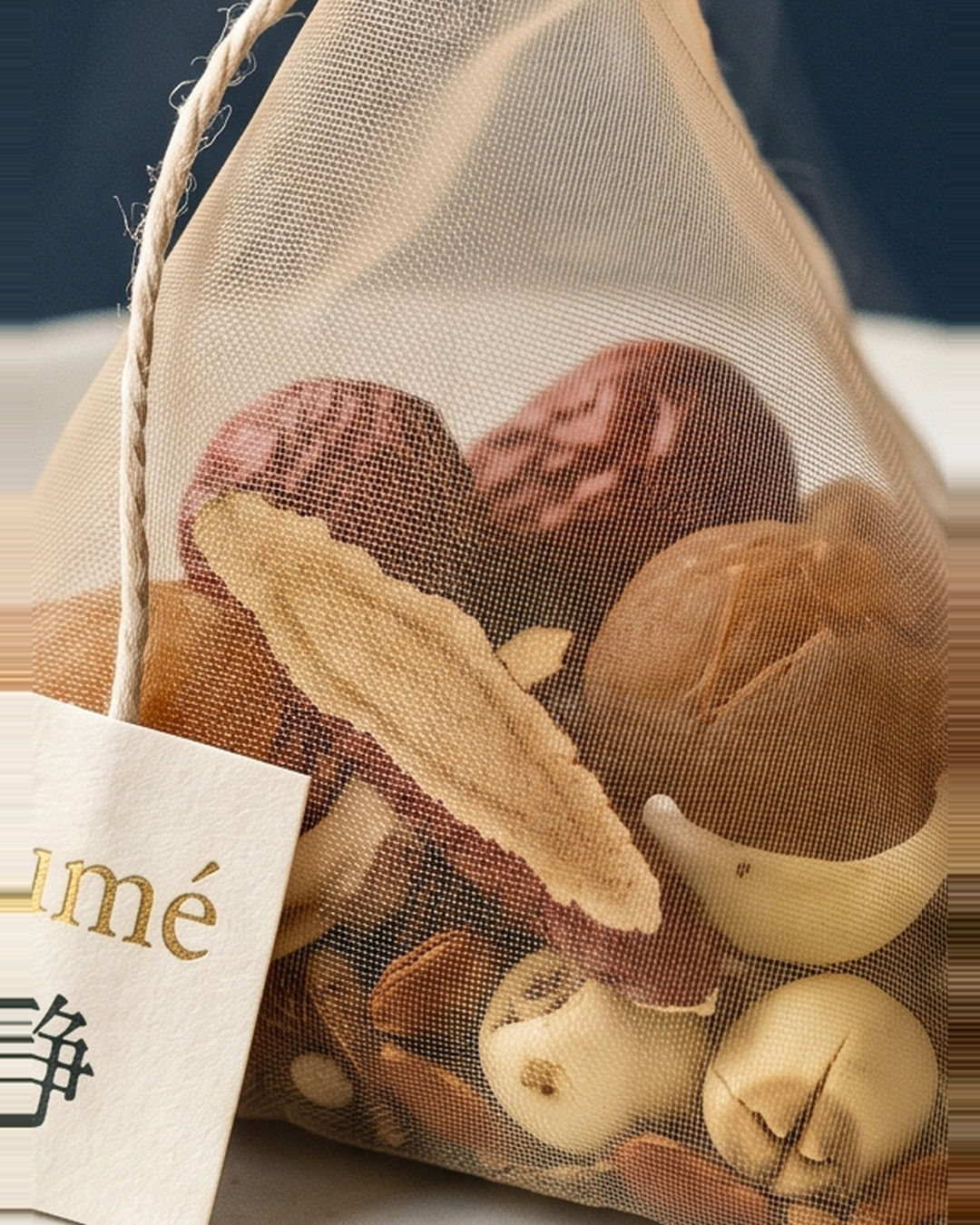 Still 静, pyramid sachet, cream tag